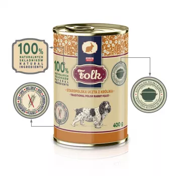 FOLK Tradicional festín de conejo polaco - Comida húmeda para perros - 400 g