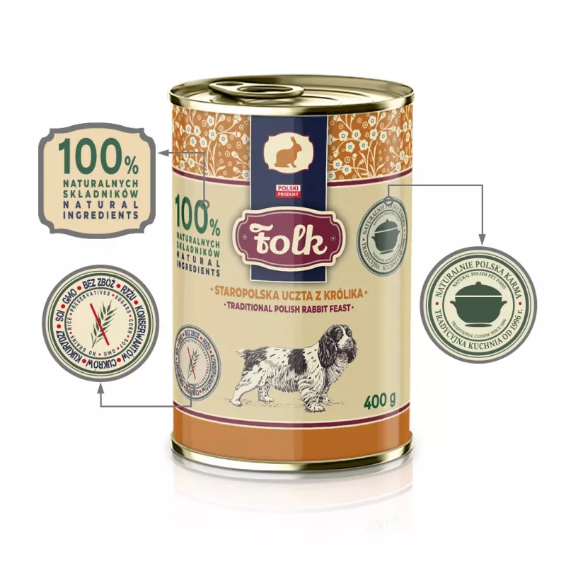 FOLK Tradicional festín de conejo polaco - Comida húmeda para perros - 400 g