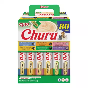 Snack de comida húmeda para gatos INABA CHURU 80P pollo y atún — 80 tubos x 14 g
