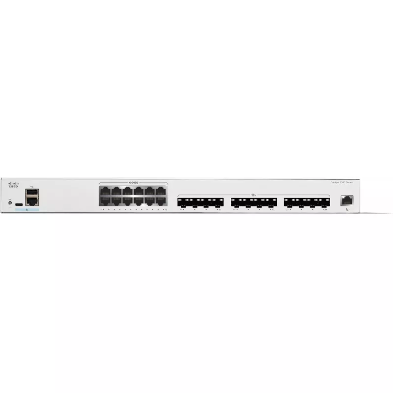 Cisco Catalyst C1300-24XTS switch gestionable L2/L3, 24 puertos (12x 10GE RJ-45 + 12x 10GE SFP+), 480 Gbit/s, consola RJ-45/USB-C, tabla MAC de 16.000, montaje en rack