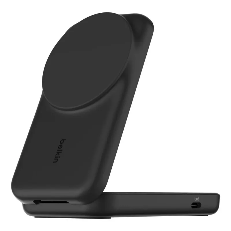 Belkin UltraCharge soporte de carga inalámbrica plegable 2 en 1 Qi2 de 25 W, negro (WIZ038KQBK)