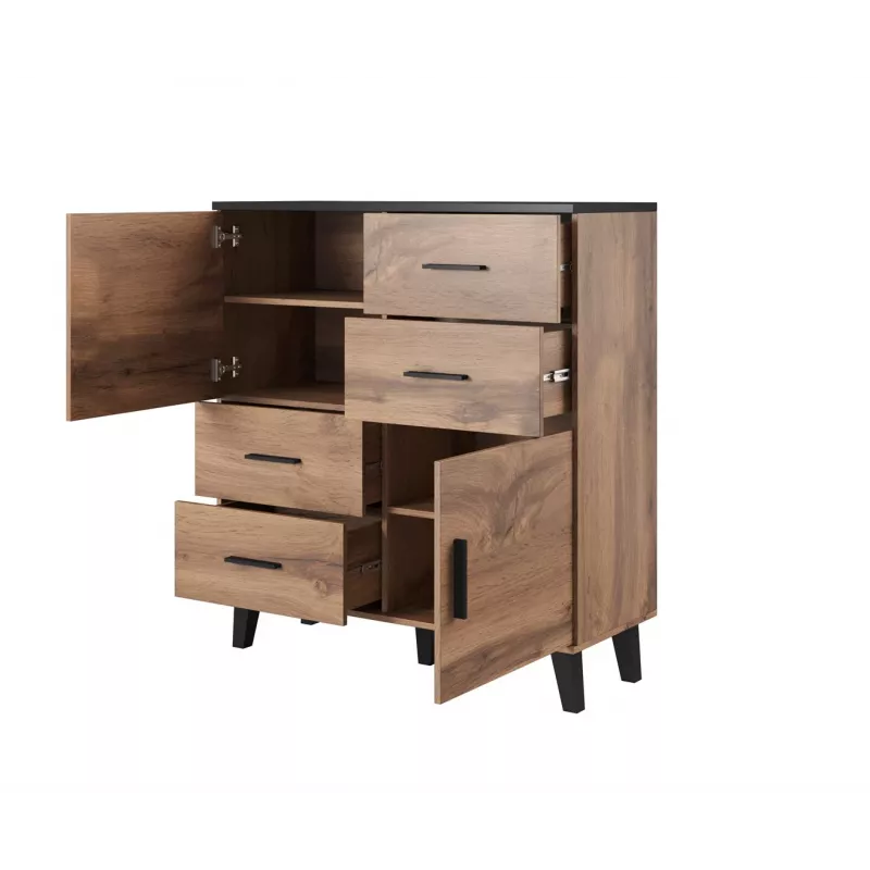 Aparador Cama LOTTA 110 2D4S roble wotan/negro mate