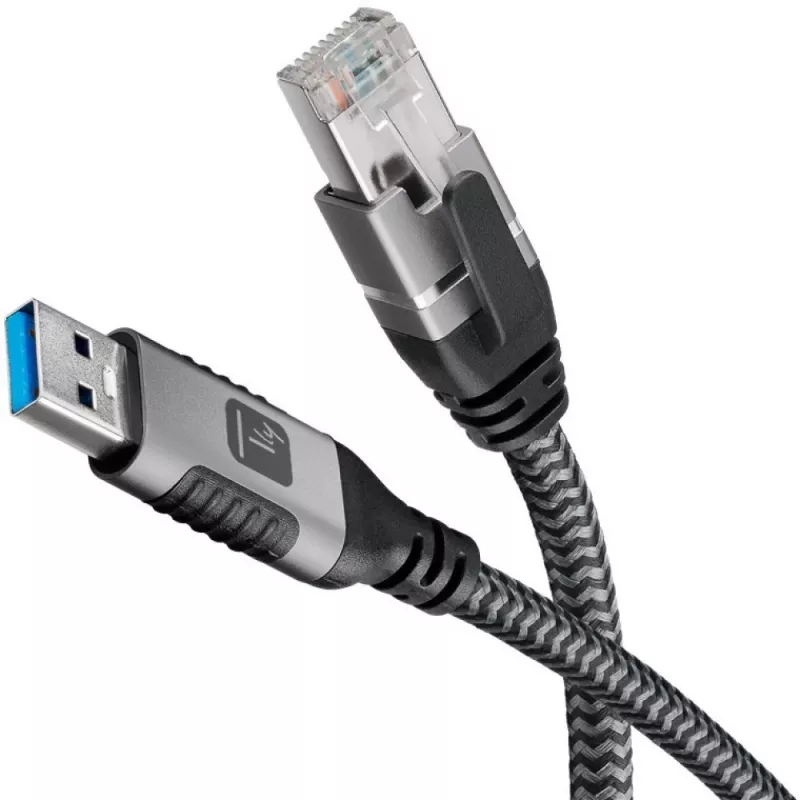 Techly ICOC U3A-RJ45-010 cable adaptador de USB-A a Gigabit Ethernet, 1 m, negro/plata