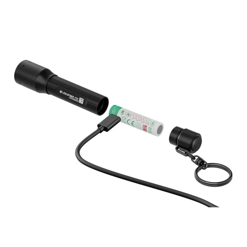 Linterna Ledlenser P3R negra — linterna LED compacta recargable para llavero