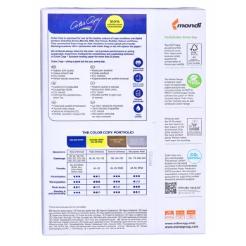Papel de copia oficina Mondi Color Copy 8687A20 (A4; 200g/m2; 250 hojas; papel blanco; satinado)