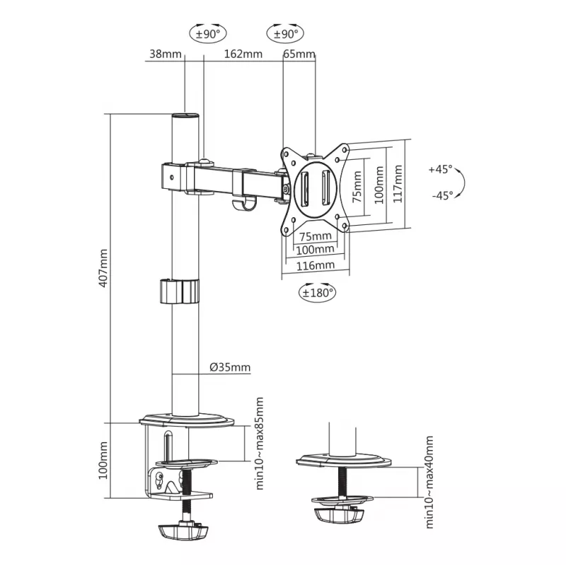 Soporte de pared para LCD SBOX LCD-351/1-2 para monitores de 17–32 pulgadas, carga máx. 9 kg, VESA 100x100