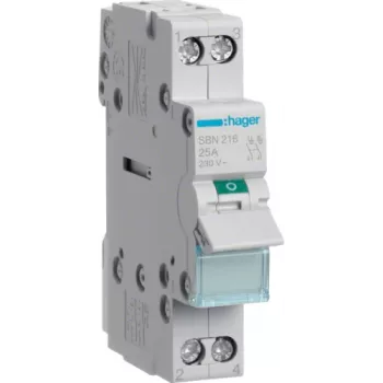 Hager SBN216. Corriente nominal: 16 A, tensión de bobina (máx.): 440 V. Número de módulos (máx.): 1 módulo(s). Anchura: 17,5 mm, Profundidad: 68 mm, Altura: 83 mm (SBN216)