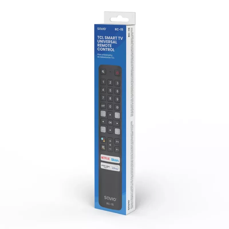 Mando a distancia universal SAVIO RC-15 para TCL SMART TV, IR inalámbrico, negro, alcance 10 m