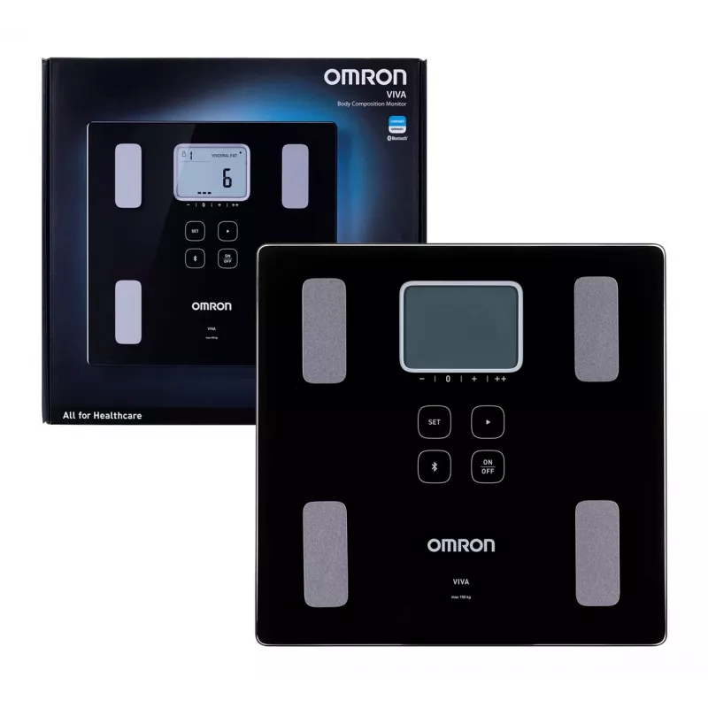 Omron VIVA HBF-222T-EBK báscula de composición corporal, cuadrada, LCD, negra