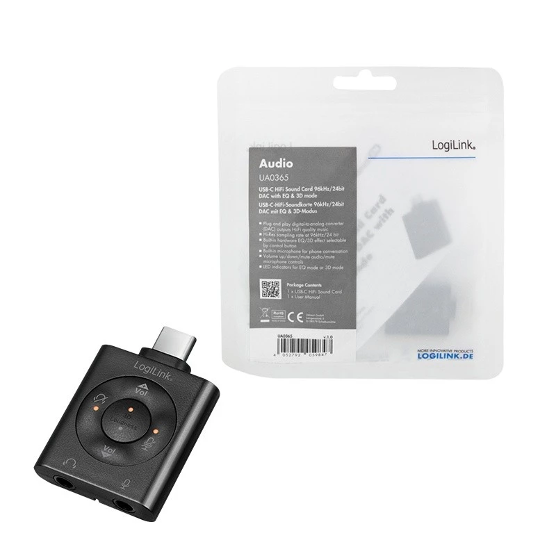 Adaptador de audio USB3.2 USB-C/macho a 2x conector hembra 3,5 mm 7.1