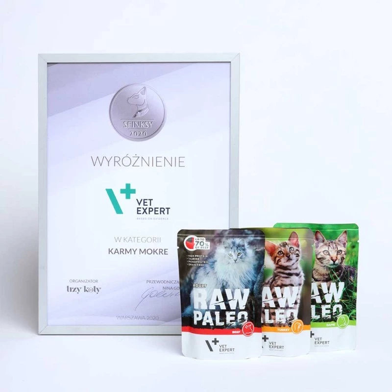 VetExpert Raw Paleo Adult Cat Sterilised comida húmeda para gatos con ternera, 100 g