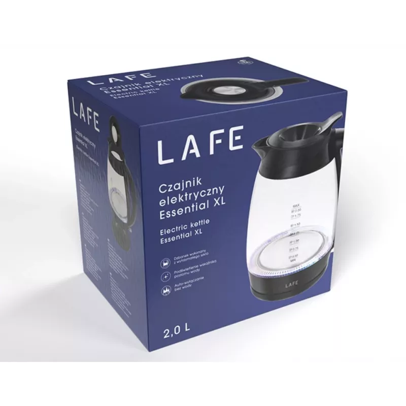 Lafe Essential XL CEG016 hervidor eléctrico de cristal, 2 l, 2200 W, negro