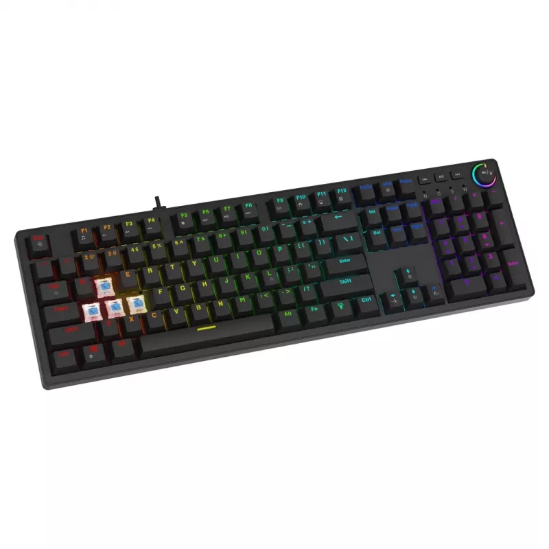 SAVIO STYX teclado mecánico gaming, Outemu Blue, Hot-Swap, RGB, USB, distribución US, tamaño completo, negro
