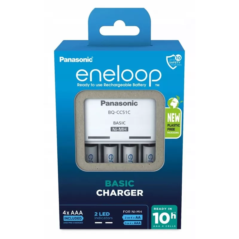 Cargador de baterías PANASONIC Eneloop Basic BQ-CC51 + 4x AAA 800 mAh (K-KJ51MCD04E)