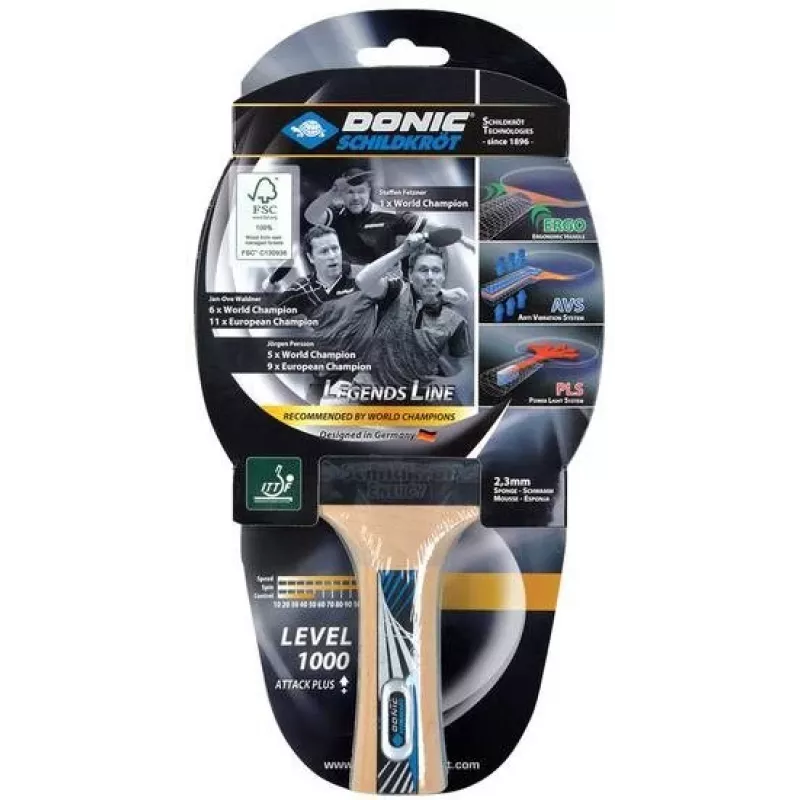 Paleta de tenis de mesa Donic Schildkröt Legends 1000 Negro Azul Madera