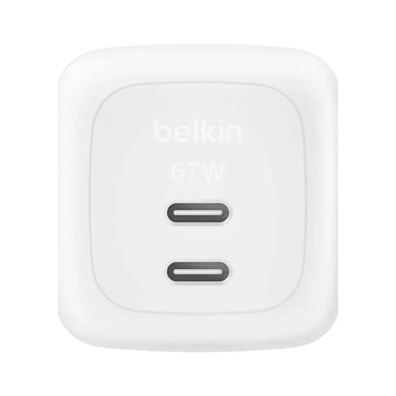 Cargador rápido AC de interior Belkin WCH020KQ2MWH-B6 – 2x USB-C, cable integrado de 2 m, blanco