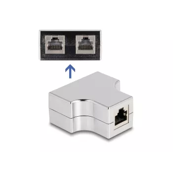 Adaptador divisor en T DeLOCK RJ45 1 x RJ45 conector hembra a 2 x RJ45 conector hembra Cat.5e STP