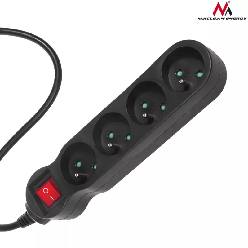 Regleta de enchufes Maclean MCE180 1,4 m 4 tomas interiores negra