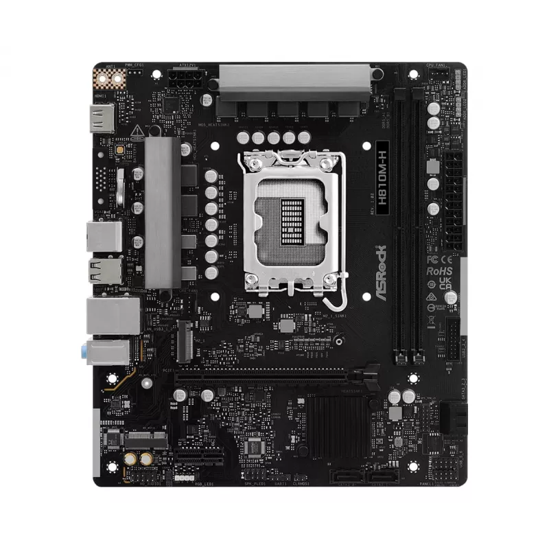 Placa base Micro-ATX ASRock H810M-H — Intel H810, LGA 1851 (Socket V1), 2x DIMM DDR5, hasta 128 GB, M.2 y SATA III