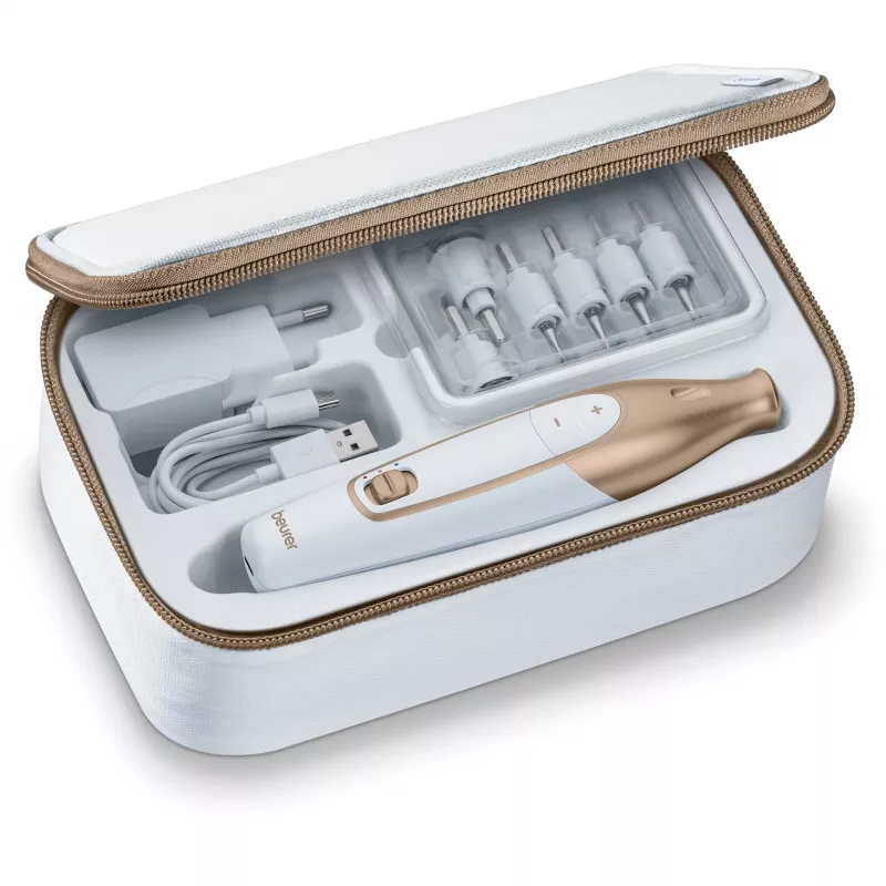 Set de manicura y pedicura Beurer MP64 blanco con 10 accesorios – lima de uñas eléctrica