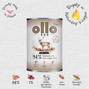 Ollo Plus Colágeno Ciervo 400 g Lata de comida para perros