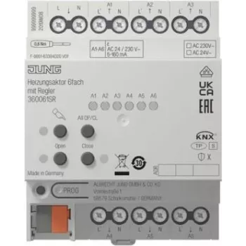 Actuador de calefacción KNX Jung 6 canales con regulador 36006 1S R, montaje en carril DIN