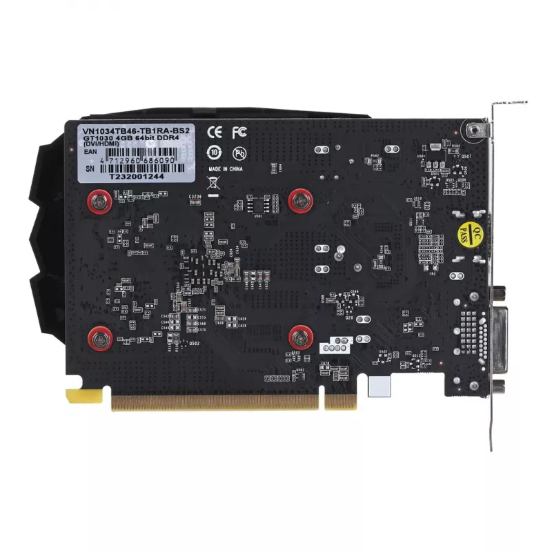 Tarjeta gráfica BIOSTAR GeForce GT 1030 — 4 GB GDDR4, 64-bit, PCIe x16 4.0, refrigeración activa, DVI-D + HDMI