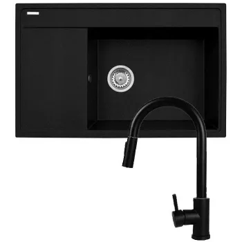Set - fregadero PYRAMIS CAMEA (79x50) 1B 1D R + grifo IDEA Black Edition - 070168502BE - Volcano