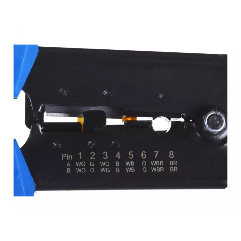 Alicate de crimpado Alantec NI040 para conectores RJ-45, estructura de acero, mangos de plástico, negro/azul