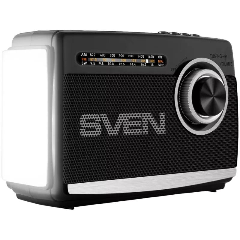 Altavoz SVEN SRP-155, negro (3W, Bluetooth, FM/AM/SW, USB, microSD, linterna, batería)