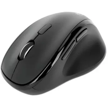 Manhattan Ratón inalámbrico ergonómico, para diestros, 800/1200/1600 dpi ajustables, 2,4 GHz (hasta 10 m), seis botones con rueda de desplazamiento, receptor combo USB-A y USB-C, negro, pila AA (incluida), tres años de garantía
