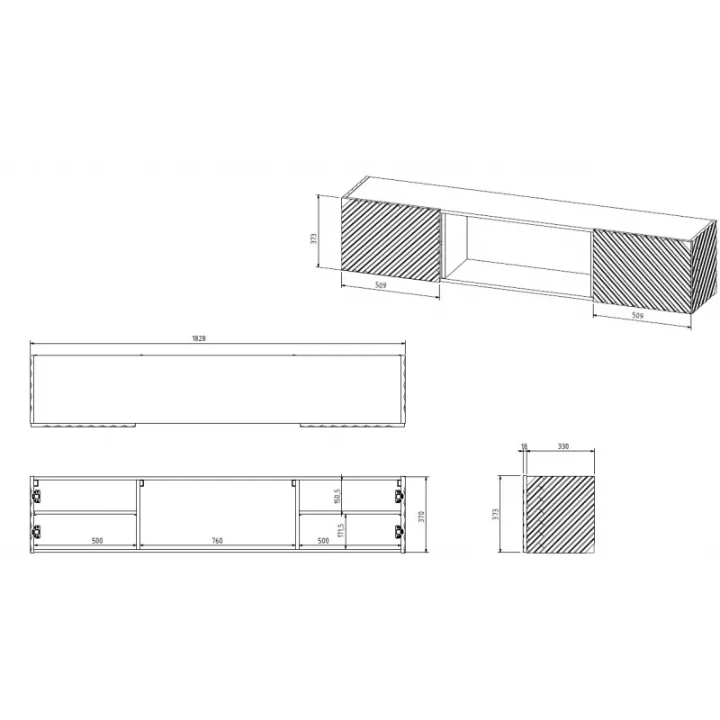 Mueble TV Cama Meble LARA 183x35x37 cm negro mate con chimenea eléctrica integrada