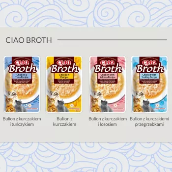 Snack húmedo para gatos INABA Ciao Broth pollo y vieira sobre de 40 g, sobre líquido cárnico, 88 % de humedad, 9,4 % de proteína