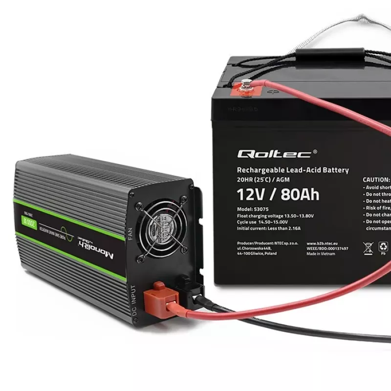 Qoltec Batería AGM | 12V | 80Ah | 23,5kg | Sin mantenimiento | Potente | LongLife | para SAI, autocaravana, barco, caldera