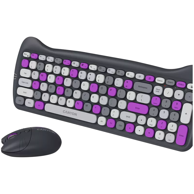 Conjunto de teclado y ratón inalámbricos CANYON HSET-W6 Kitty Edition – violeta