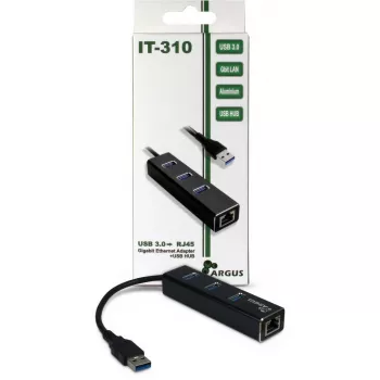 Inter-Tech Argus IT-310 - hub - 3 x SuperSpeed USB 3.0 + 1 x 10/100/1000 - sobremesa (88885439)