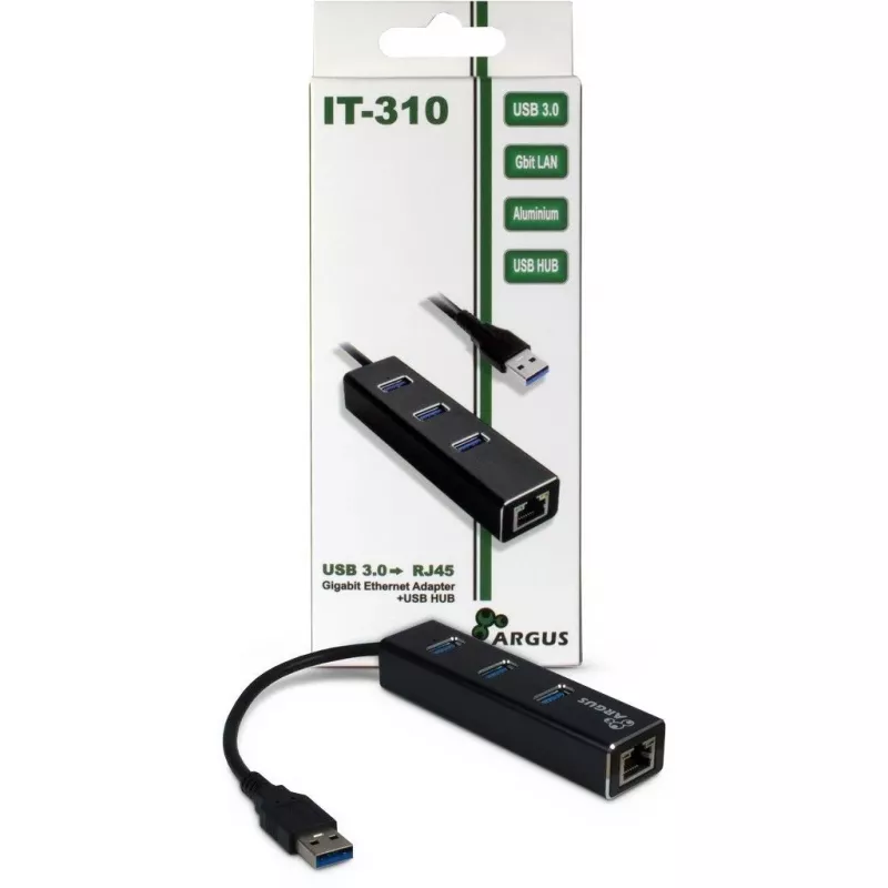Inter-Tech Argus IT-310 - hub - 3 x SuperSpeed USB 3.0 + 1 x 10/100/1000 - sobremesa (88885439)