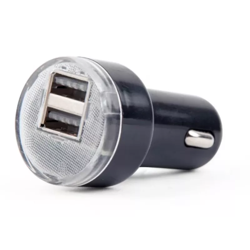Cargador de coche Gembird EG-U2C2A-CAR-02, entrada 12–24V, salida 5V/2,1A, 2× USB 2.0, negro