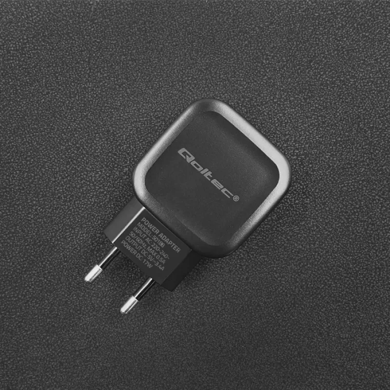 Qoltec 50188 Cargador para dispositivos móviles Portátil, Smartphone, Smartwatch, Tablet, Teléfono, Universal Negro AC, DC Interior