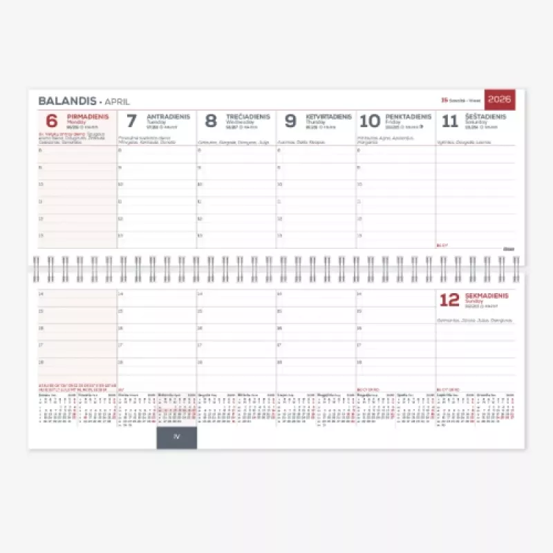 Calendario de mesa horizontal Memo PVC 2026, negro
