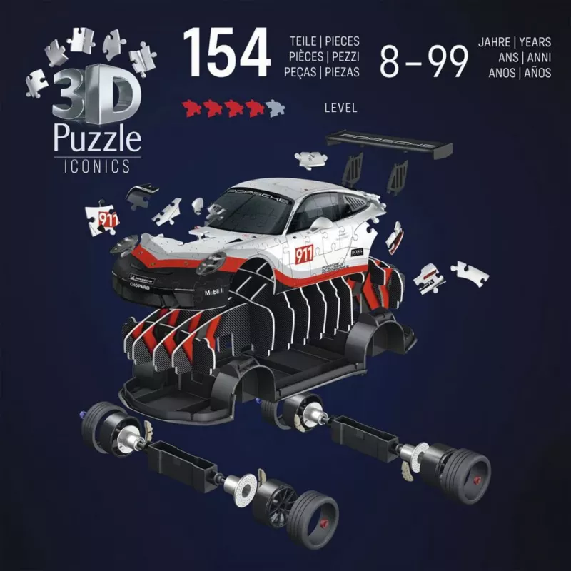 Puzzle 3D Ravensburger Iconics Porsche 911 GT3 Cup – kit de maqueta