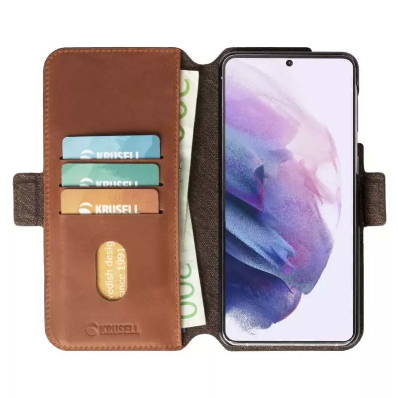 PhoneWallet Krusell para Samsung Galaxy S21+ vintage cognac — funda para móvil con cartera