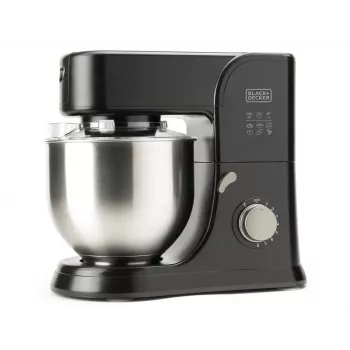 Robot de cocina Black & Decker BXKM1001E 1000W, bol de acero inoxidable 5,2 L, 8 velocidades, funciones de amasado y batido
