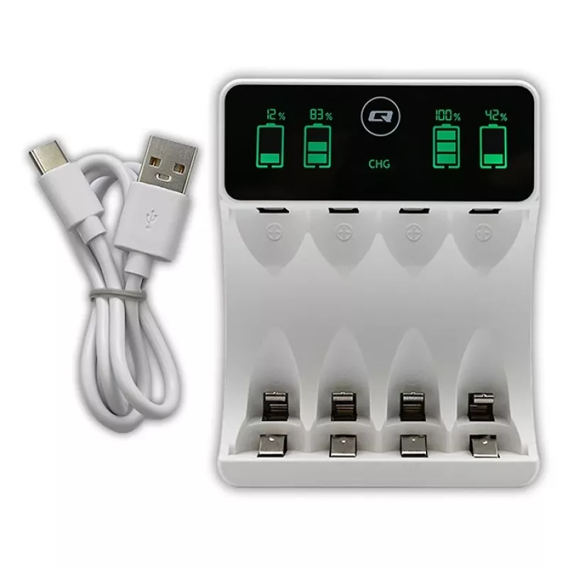 Cargador de baterías QOLTEC 50848 para pilas NiMH AAA (R03) y AA (R6) con pantalla LCD