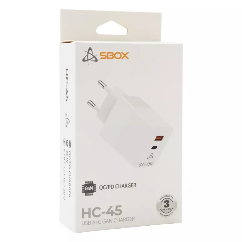 Cargador de pared SBOX Home Charger HC-45 45W GaN de doble entrada