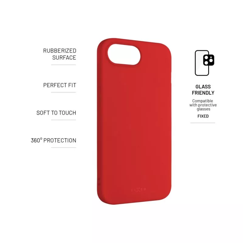 Tapa trasera para móvil FIXED para Apple iPhone 16e, goma, rojo, funda protectora fina