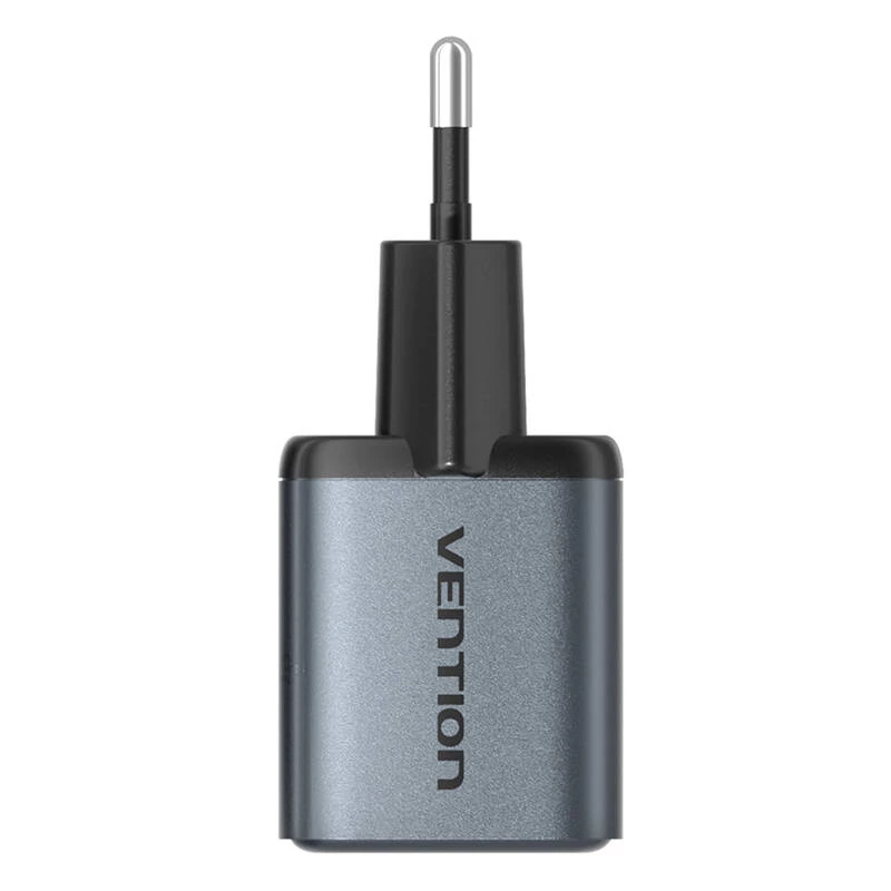 Cargador GaN Vention FEWH0-EU 30W — 1× USB-C, 1× USB-A, 30 W, negro