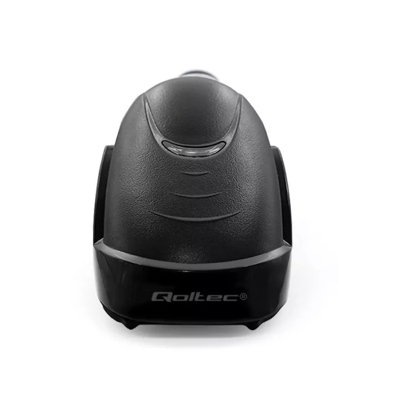 Qoltec 50853 lector láser de códigos de barras portátil 1D/2D, USB con cable, cable de 1,65 m, 97x65x167 mm, 105 g, negro