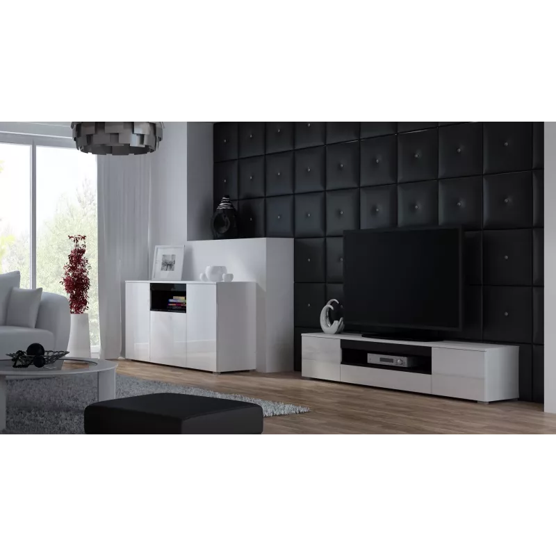 Soporte de TV Cama VIVA 180 blanco/blanco brillante + negro