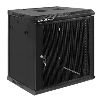 Qoltec 54488 Armario rack de montaje en pared de 19 pulgadas, 12U, 600 x 635 x 450 mm, puerta perforada